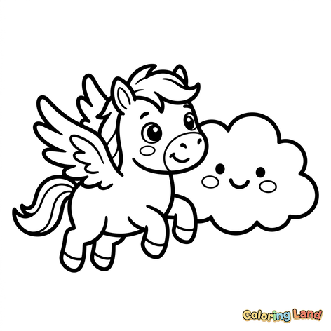 Cute Baby Pegasus and Happy Cloud