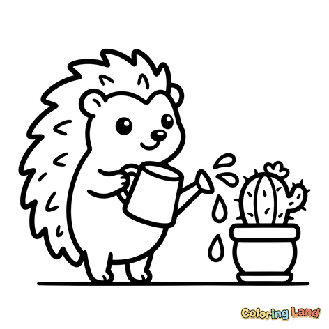 Hedgehog Gardening with a Cactus