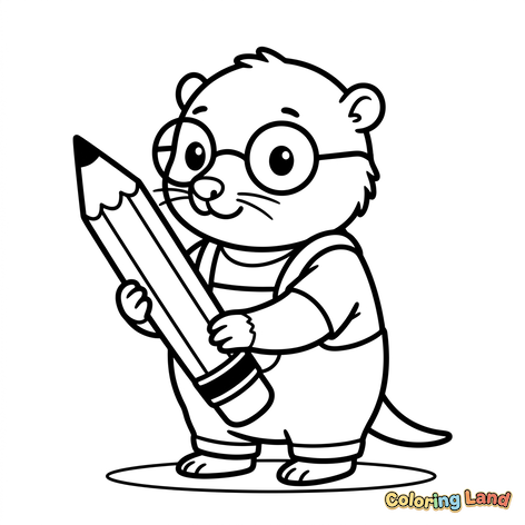 Castor Érudit avec Crayon Géant