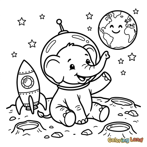 Astronaut Baby Elephant on the Moon
