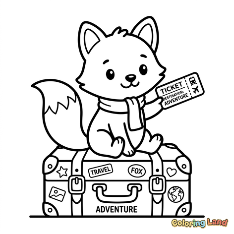 Petit renard aventurier avec valise