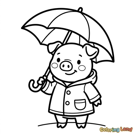 Babi Lucu Berjas Hujan dengan Payung