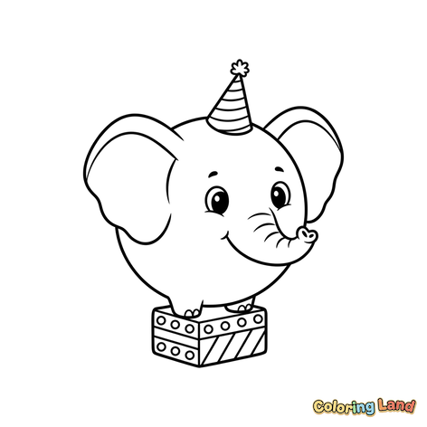 Glad Elefant med Partyhatt på en Låda