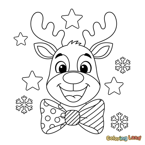 Renna Cartoon con Stelle e Fiocchi di Neve