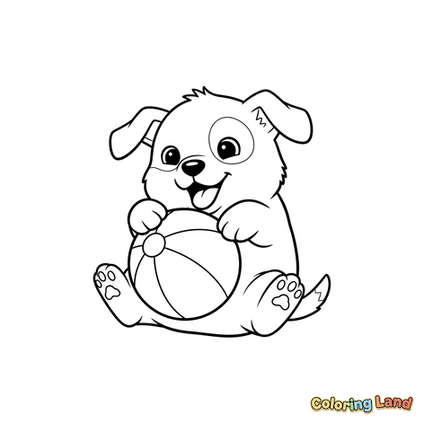 Anak Anjing Ceria dengan Bola