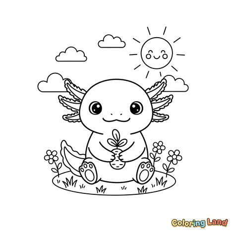 Ajolote Lindo con Planta en el Jardín