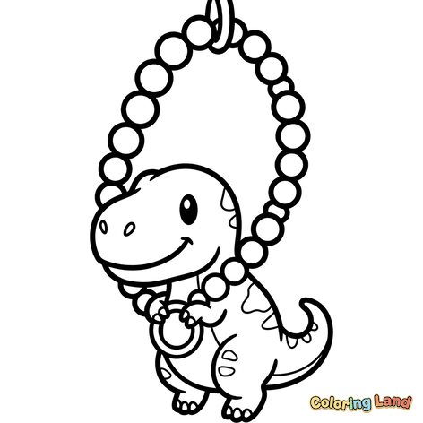 Mignon Bébé Dinosaure Tenant un Anneau de Perles