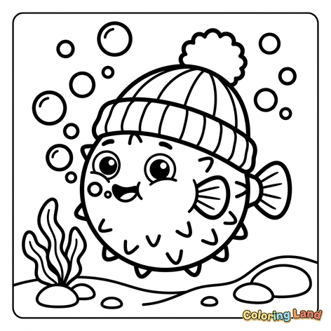 Cute Pufferfish in a Winter Hat