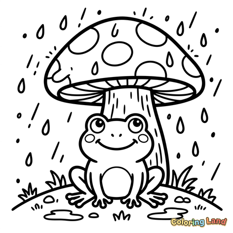 Happy Frog Under a Mushroom