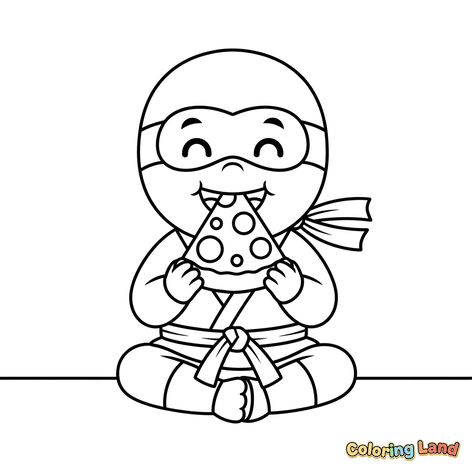 Feliz Ninja Comiendo Pizza