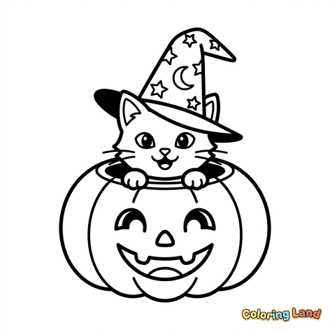 Süßes Halloween-Kätzchen im Kürbis
