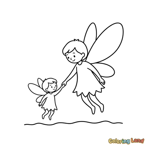 Two Fairies Flying Hand in Hand