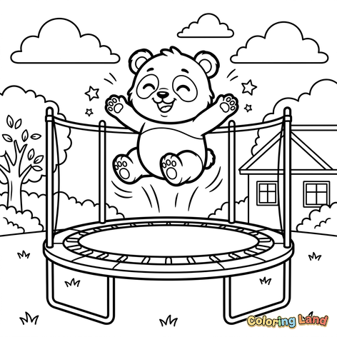 Glad Panda som hopper på trampoline