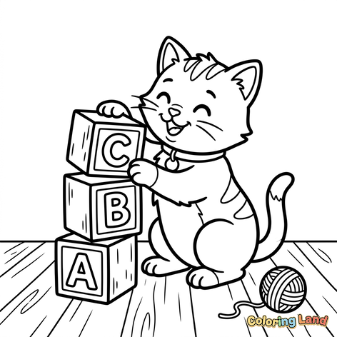 Playful Kitten with Alphabet Blocks