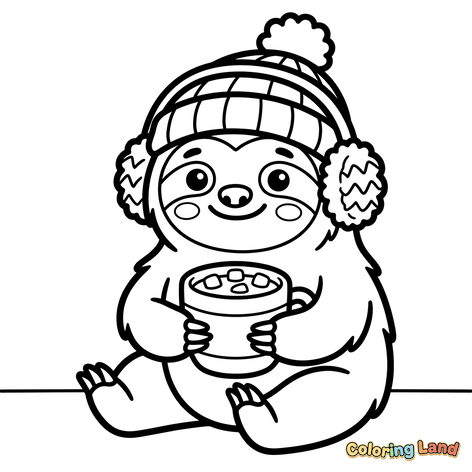 Cozy Winter Sloth with Hot Cocoa
