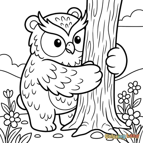 Adorable Lechuza Abrazando un Árbol