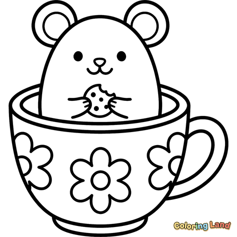 Jolie Souris dans une Tasse à Thé avec un Cookie