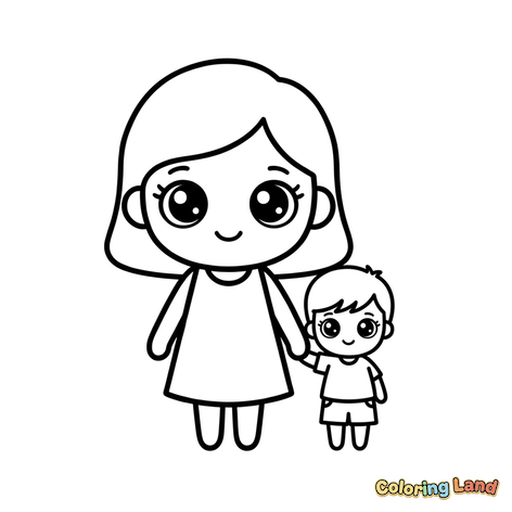 Madre e Hijo Tomados de la Mano Kawaii