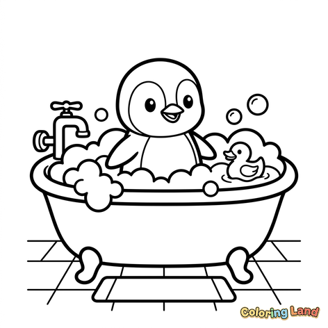 L'heure du bain du bébé pingouin