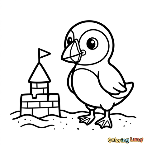 Cute Pinguino e Castello di Sabbia