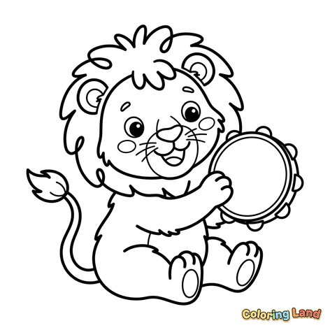 Cute Baby Lion with Tambourine