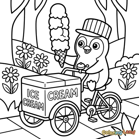 Fröhlicher Pinguin auf einem Eis-Fahrrad