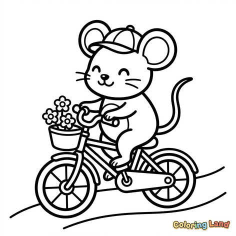Cute Mouse Riding a Bicycle with Flowers