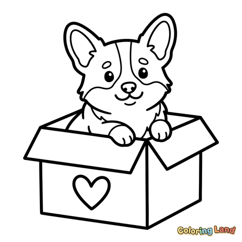 Cute Corgi Puppy in a Heart Box