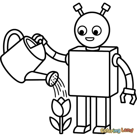 Vriendelijke Robot Geeft een Bloem Water