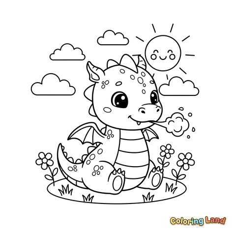 Dragão Bebê em Flores em um Dia Ensolarado