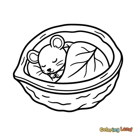 Rato a dormir num ninho de folhas