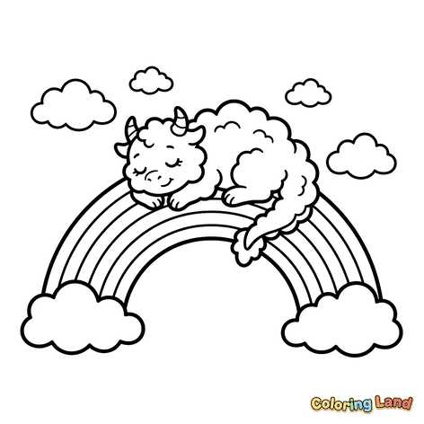 Śpiący puszysty smok na tęczy