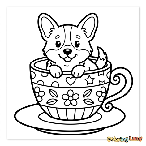 Sød Corgi i en tekop