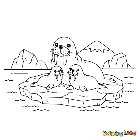 Familie de Morse pe o Banchiză Arctică