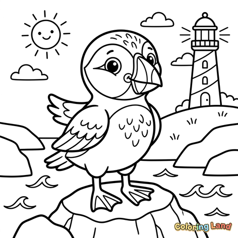 Cute Puffin by the Lighthouse