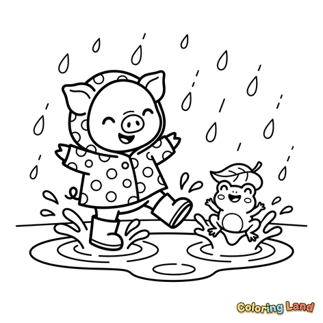 Babi dan Katak Bahagia Bermain Hujan