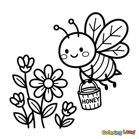 Sött honungsbi och blommor