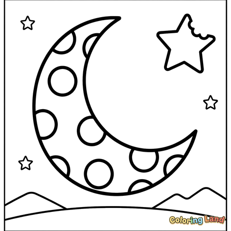 Bulan Sabit Tersenyum dengan Bintik dan Bintang Tergigit