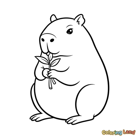 Capibara Amichevole Che Tiene Le Foglie