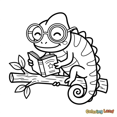Studieuze kameleon die een boek leest