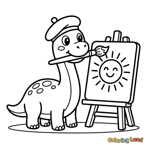 Kunstner-dinosaur som maler en sol
