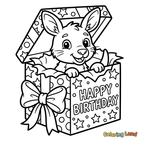 Lindo Coelhinho de Aniversário em uma Caixa de Presente