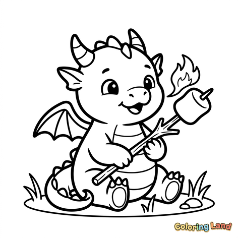 Baby-Drache röstet einen Marshmallow