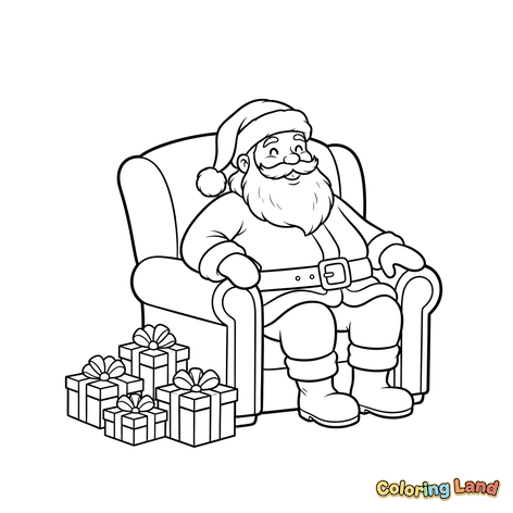 Jultomte i Fåtölj med Julklappar