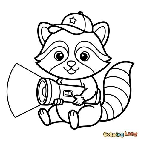Lindo Mapache Explorador con Linterna