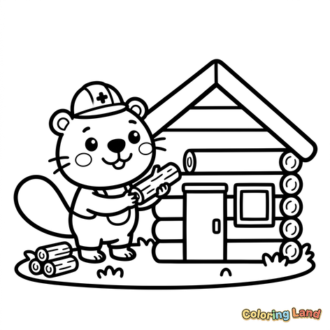 Hardworking Beaver Building a Log Cabin