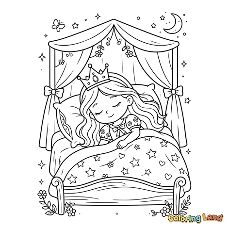 Sleeping Little Princess in Canopy Bed