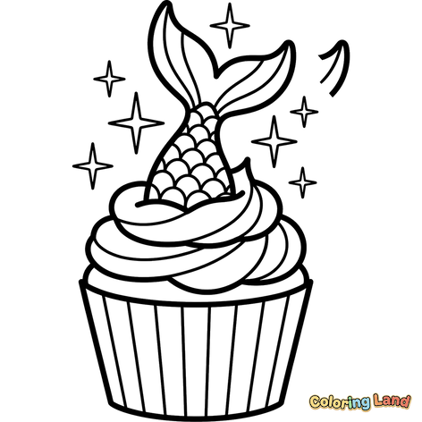 Cupcake Queue de Sirène avec Étoiles