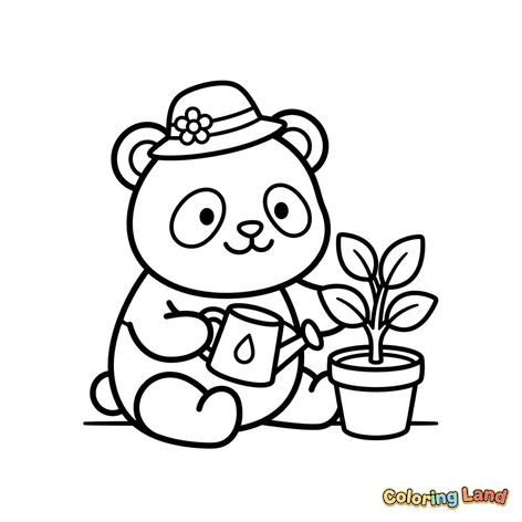 Süßer Panda beim Gärtnern