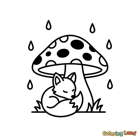 Schlafender Fuchs unter einem Pilz